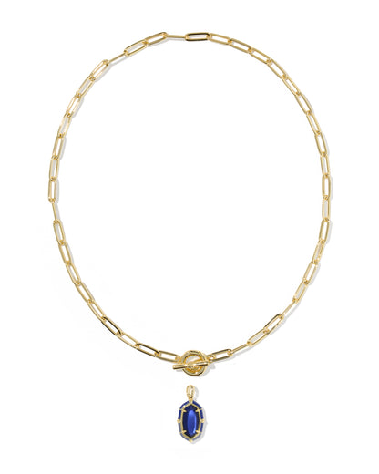Elisa Gold Enamel Link Chain Necklace in Navy Mother-of-Pearl