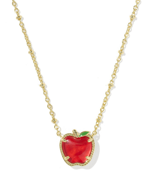 Apple Short Pendant Gold Necklace in Red Illusion