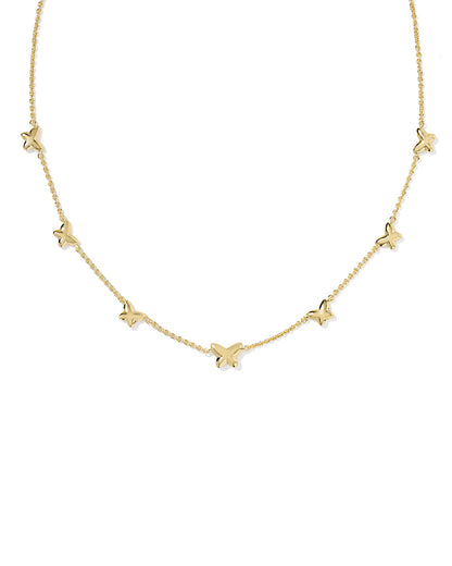 Lillia Butterfly Enamel Strand Necklace Gold Pink Enamel