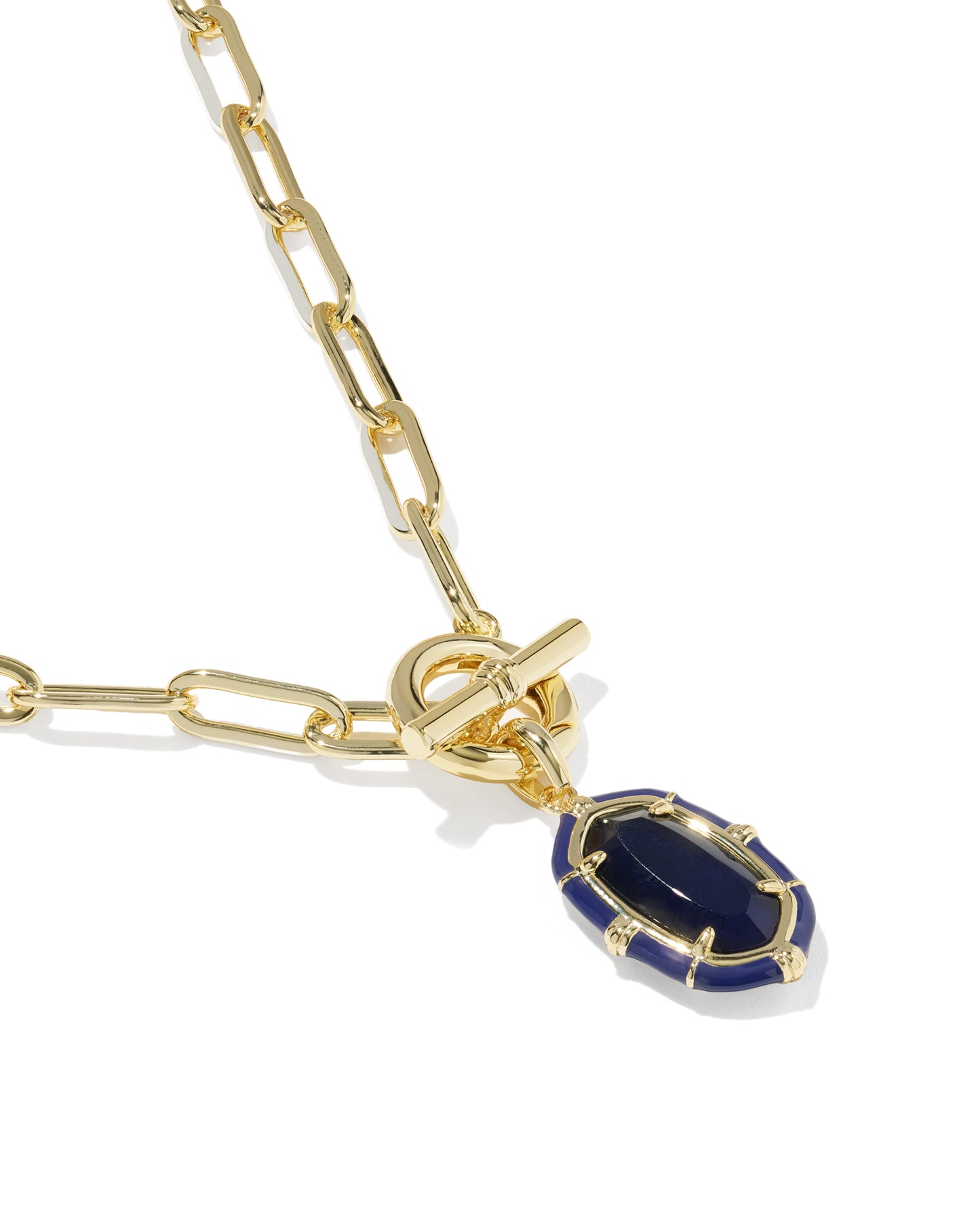 Elisa Gold Enamel Link Chain Necklace in Navy Mother-of-Pearl
