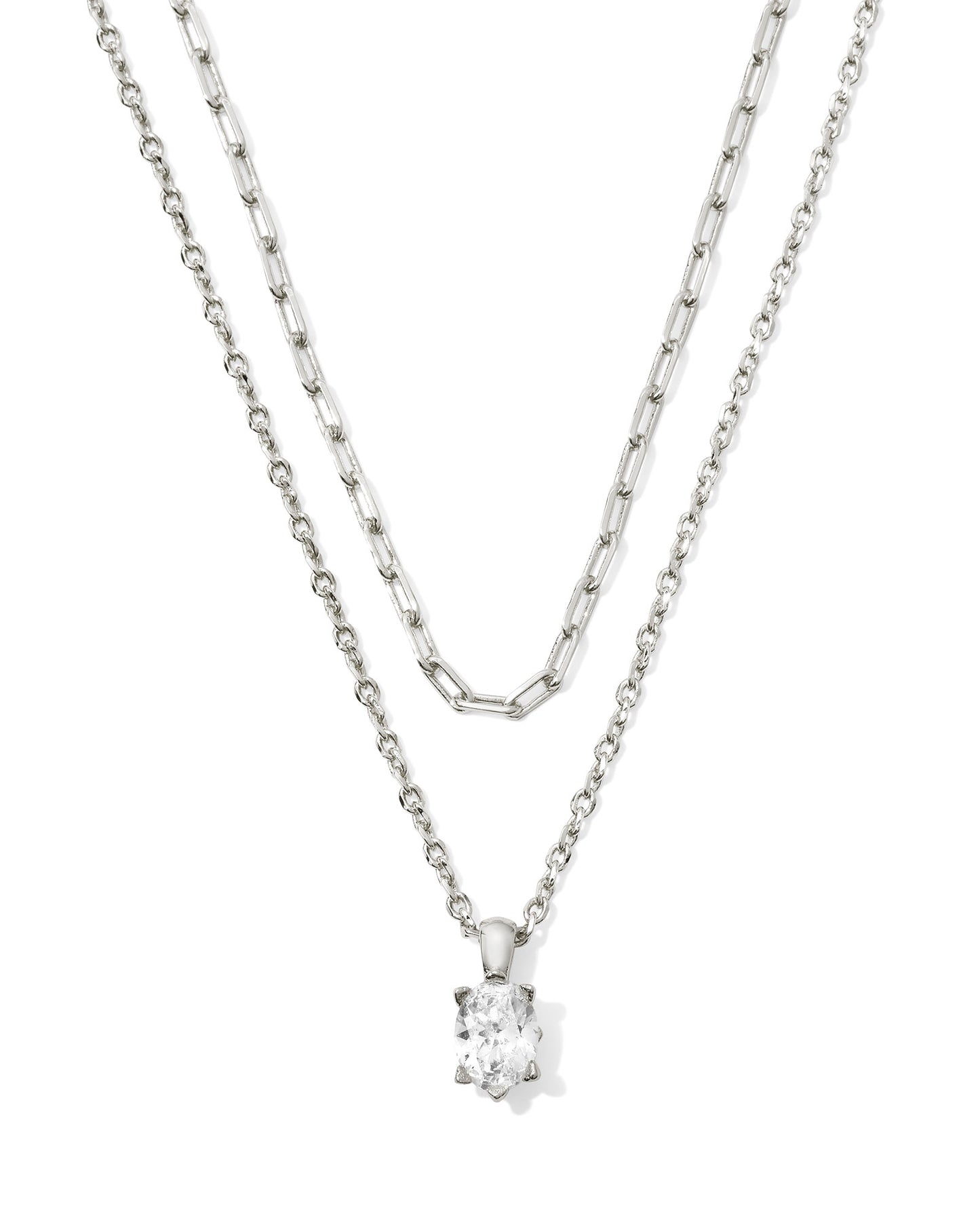 Cailin Multi Strand Silver Necklace in White Crystal