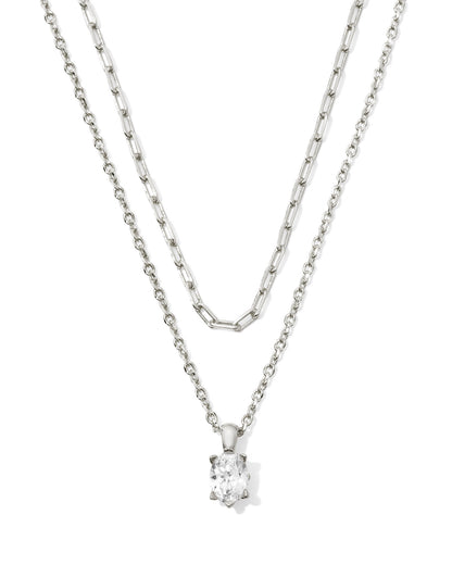 Cailin Multi Strand Silver Necklace in White Crystal