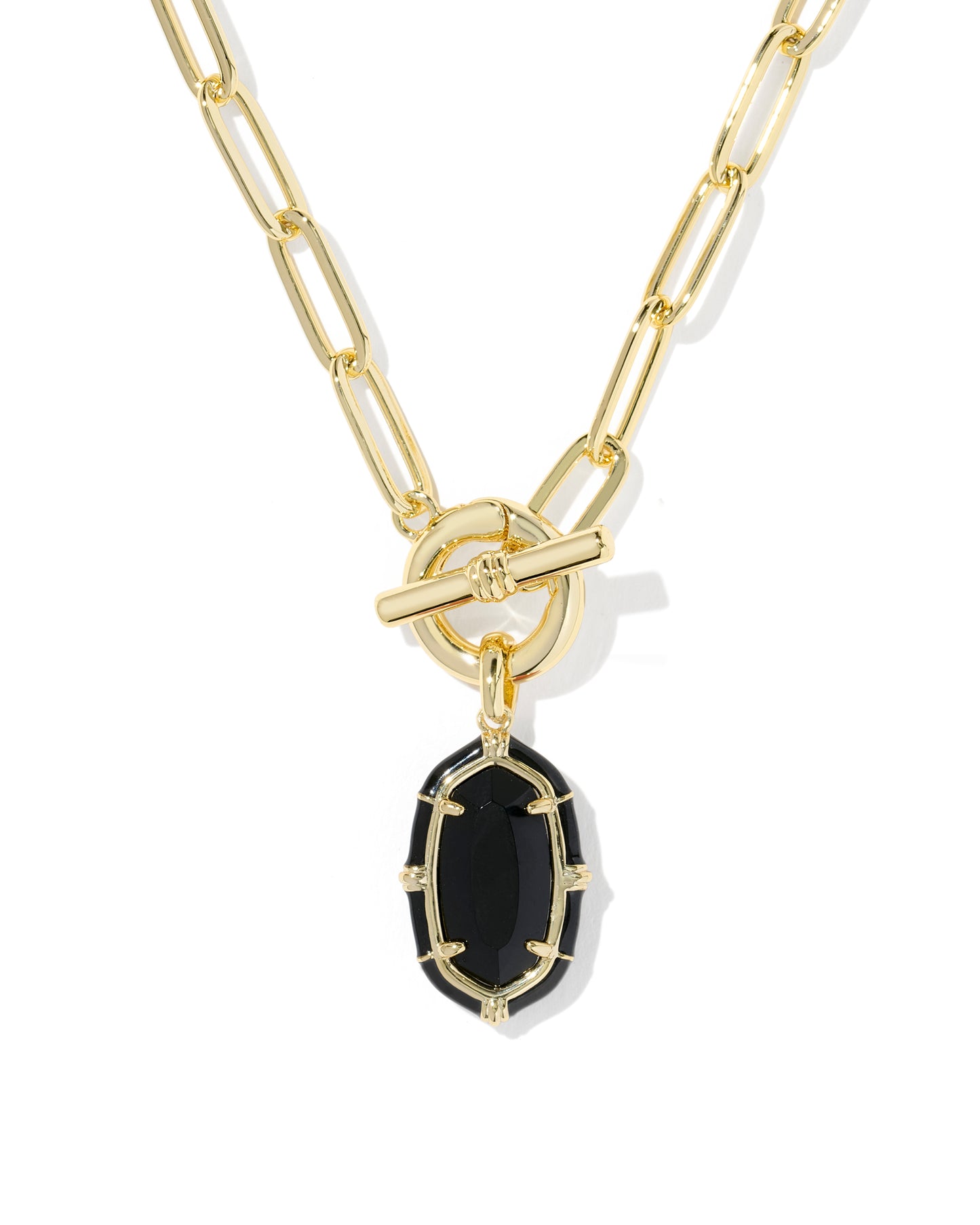 Elisa Gold Enamel Link Chain Necklace in Black Agate