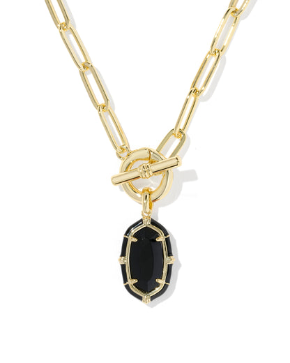 Elisa Gold Enamel Link Chain Necklace in Black Agate