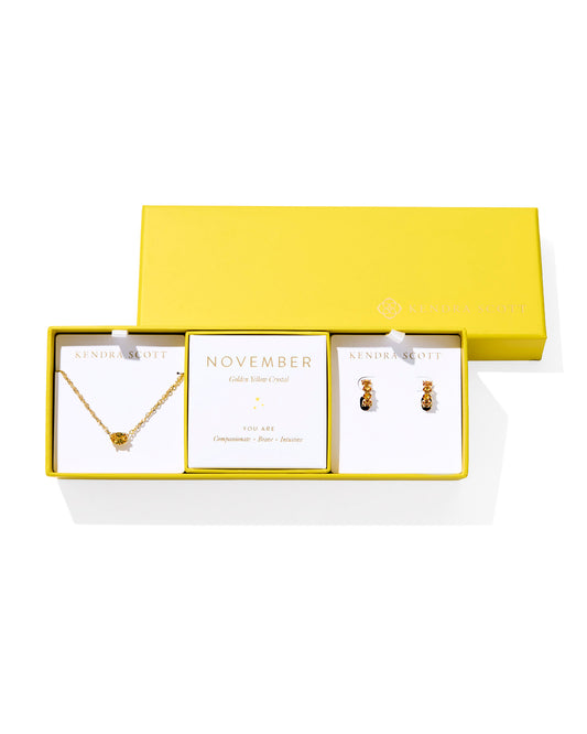 Cailin Birthstone Necklace and Earring Gift Set in Gold Light Green Crystal