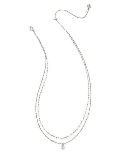 Cailin Multi Strand Silver Necklace in White Crystal
