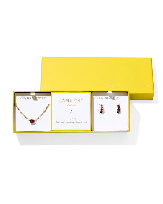 Cailin Birthstone Necklace and Earring Gift Set in Gold Red Crystal