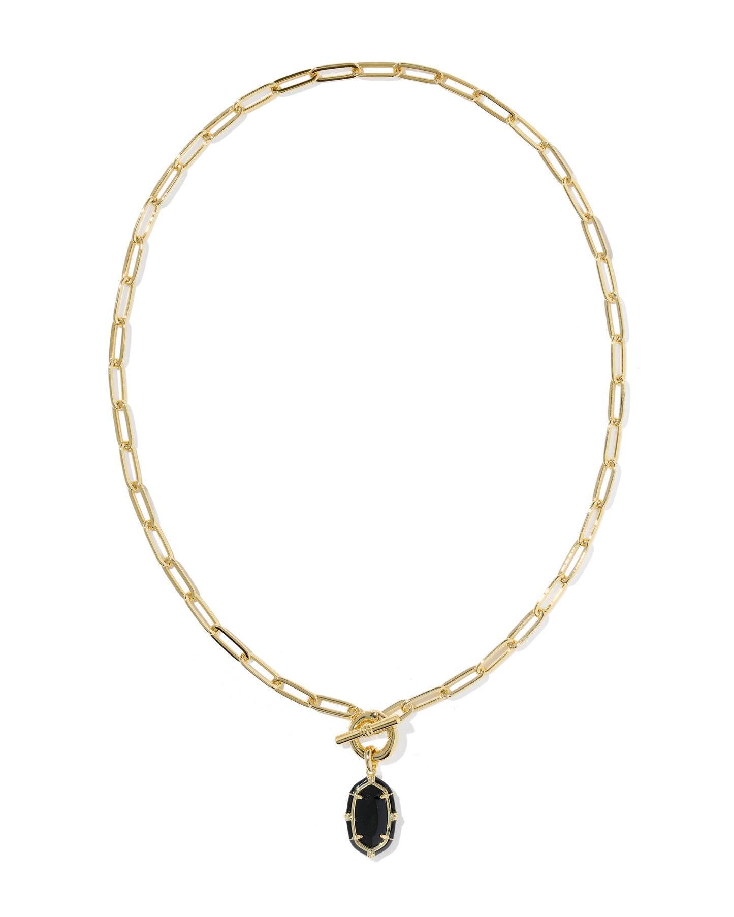 Elisa Gold Enamel Link Chain Necklace in Black Agate