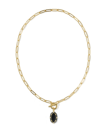 Elisa Gold Enamel Link Chain Necklace in Black Agate
