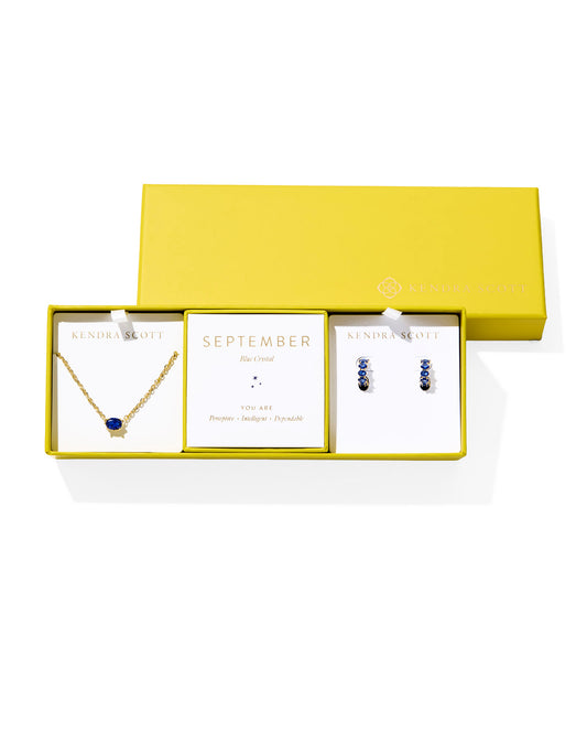 Cailin Birthstone Necklace and Earring Gift Set in Gold Blue Crystal