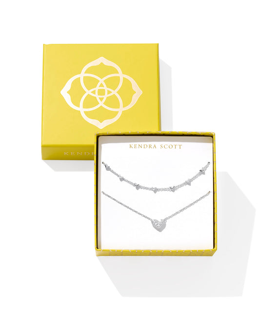 Ari Haven Heart Necklace Gift Set in Silver White Crystal
