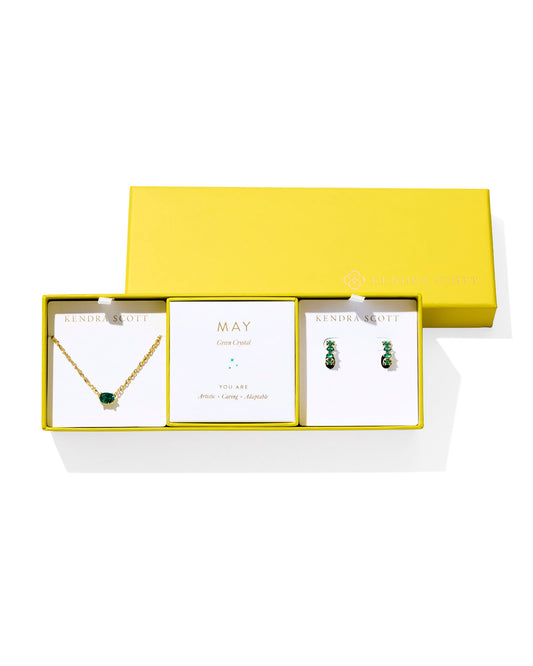 Cailin Birthstone Necklace and Earring Gift Set in Gold Green Crystal