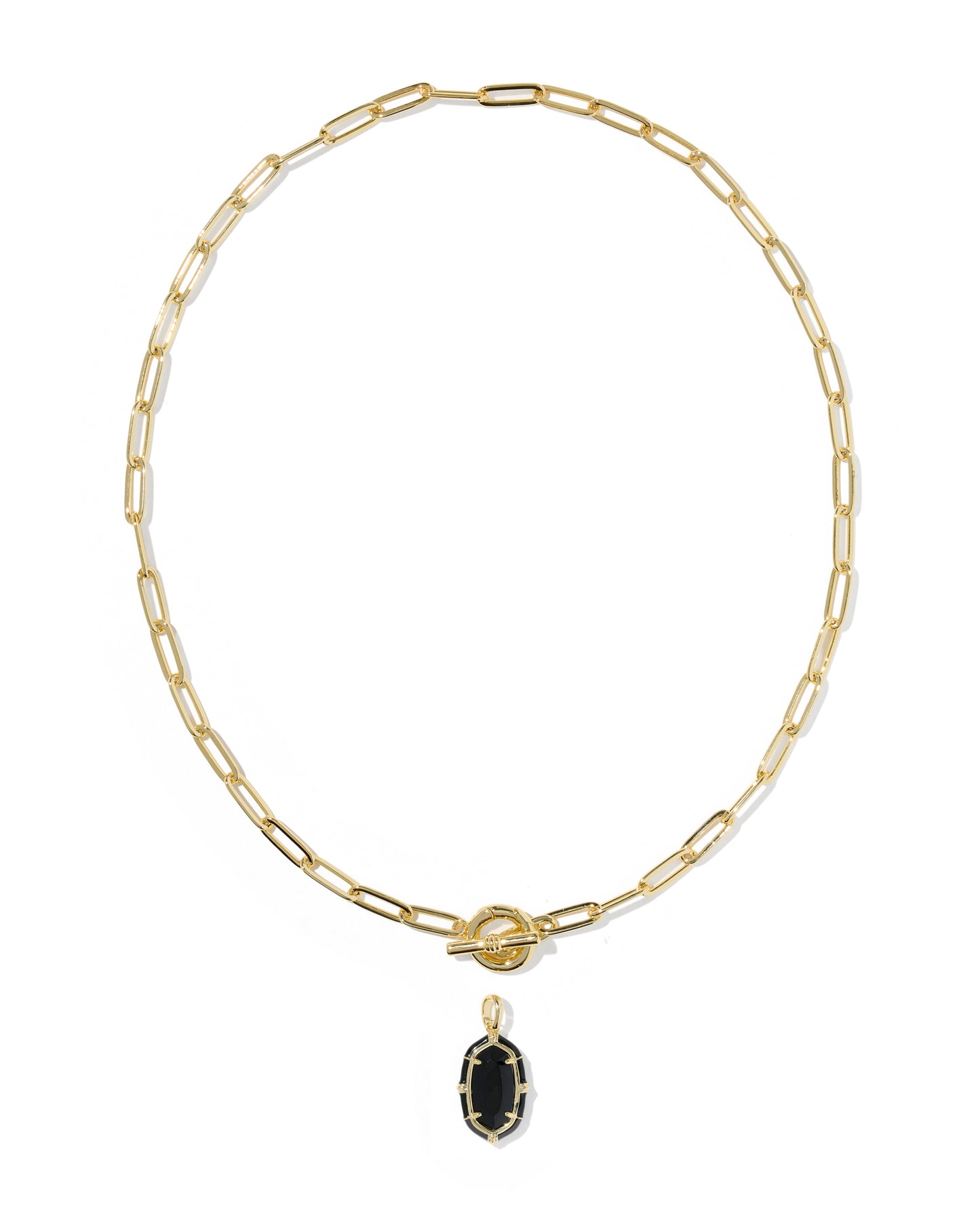 Elisa Gold Enamel Link Chain Necklace in Black Agate