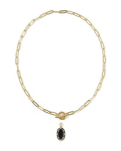 Elisa Gold Enamel Link Chain Necklace in Black Agate