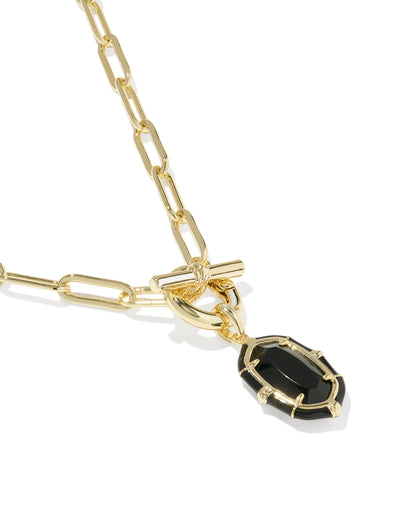 Elisa Gold Enamel Link Chain Necklace in Black Agate