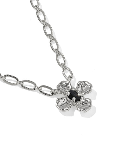 Leanne Silver Short Pendent Necklace in Black Granite