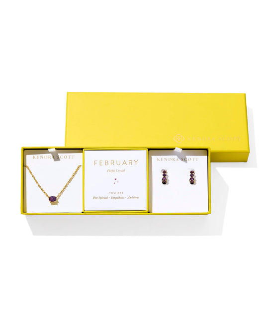 Cailin Birthstone Necklace and Earring Gift Set in Gold Purple Crystal