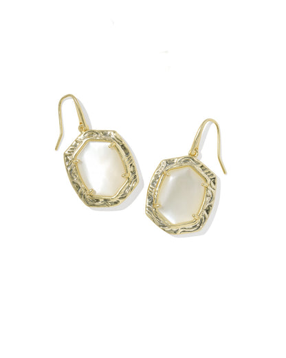 Tiger Gold Striped Daphne Drop Earrings in Natural Mother-of-Pearl