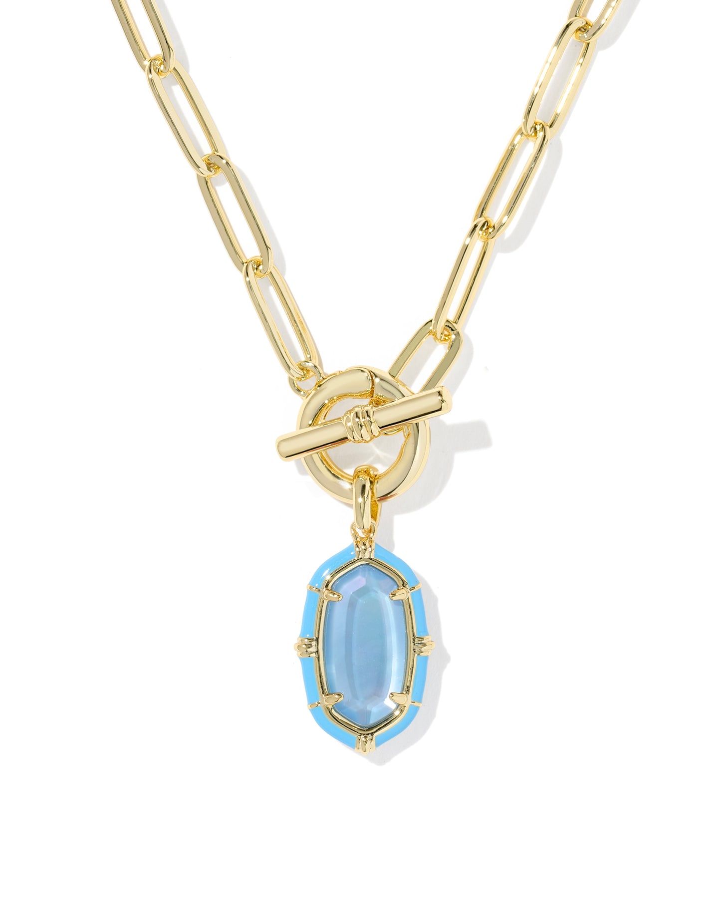 Elisa Gold Enamel Link Chain Necklace in Periwinkle Illusion