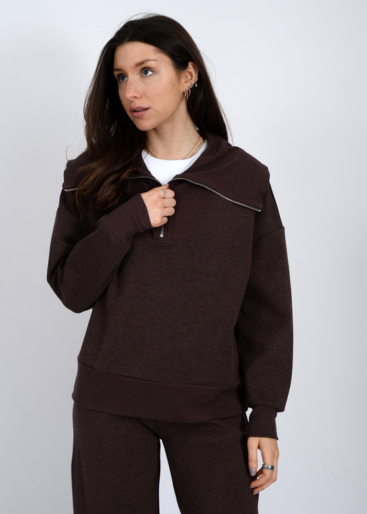 Sean Umber Mel Half Zip Pullover Top
