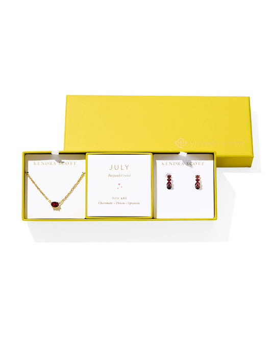 Cailin Birthstone Necklace and Earring Gift Set in Gold Burgundy Crystal