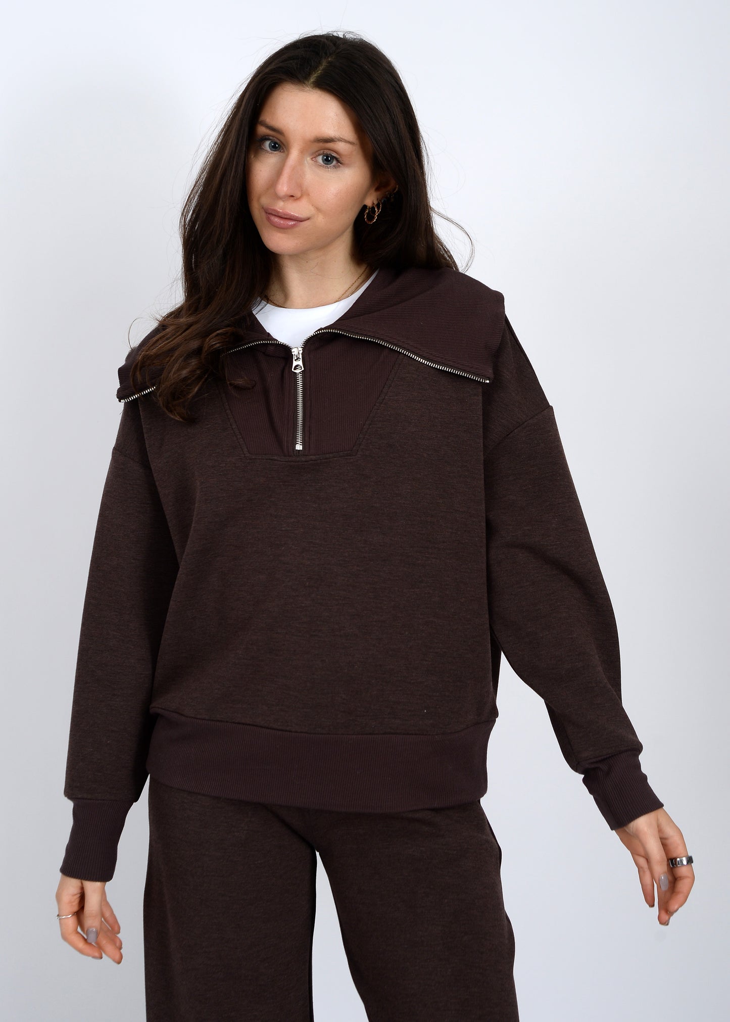 Sean Umber Mel Half Zip Pullover Top