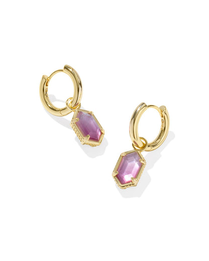 Hallie Gold Huggie Earrings in Purple Watercolor Illusion