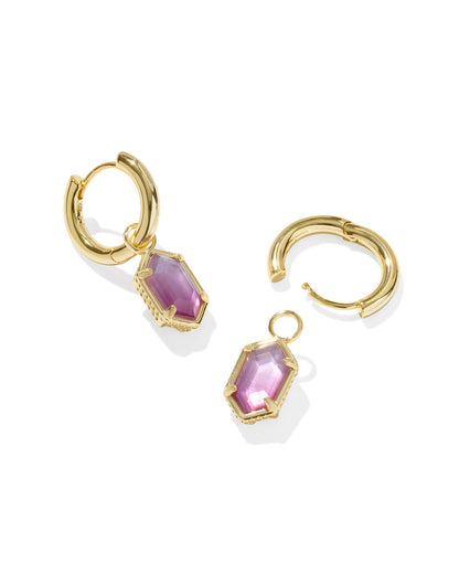 Hallie Gold Huggie Earrings in Purple Watercolor Illusion