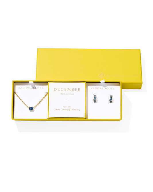Cailin Birthstone Necklace and Earring Gift Set in Gold Blue Violet Crystal