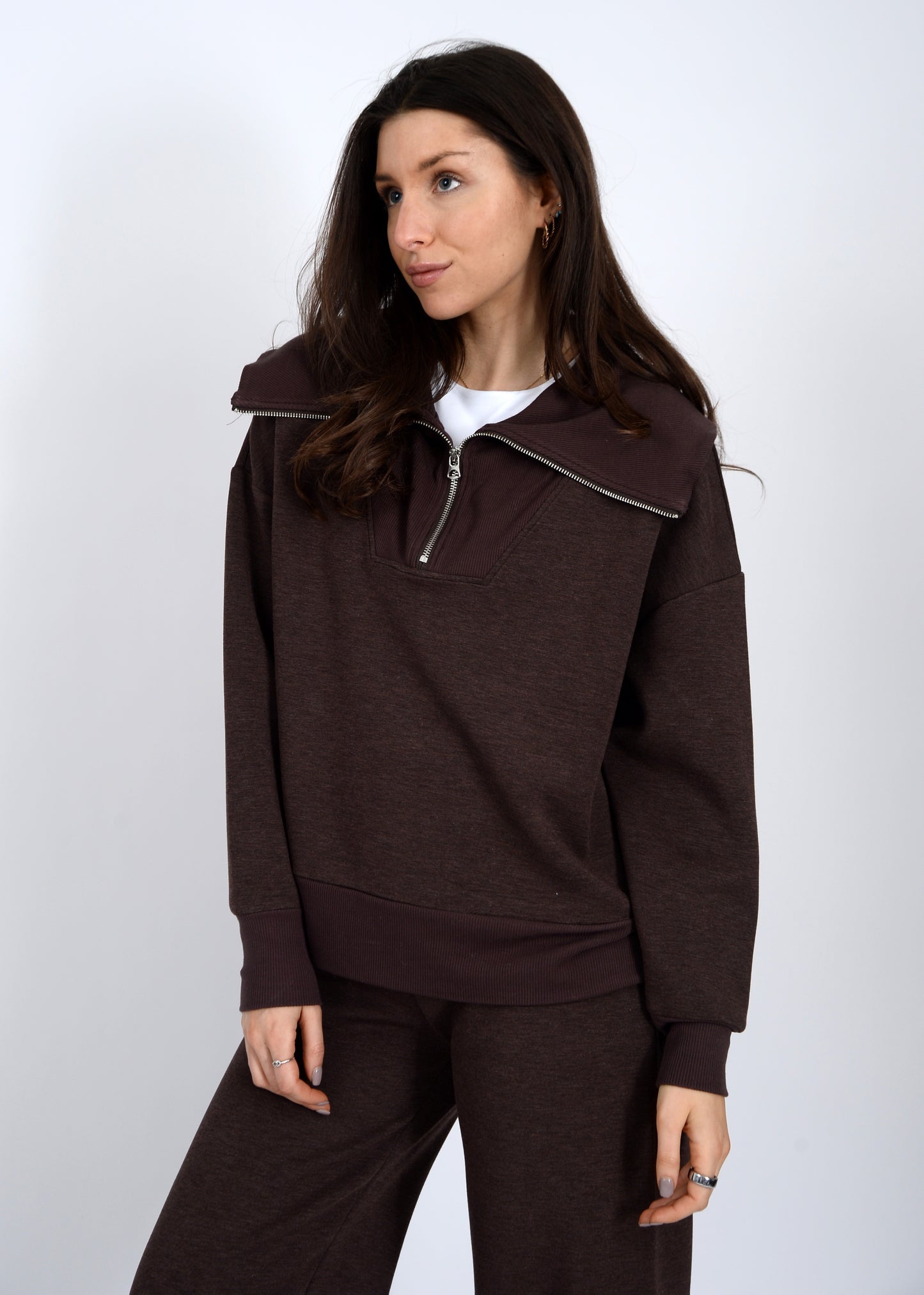 Sean Umber Mel Half Zip Pullover Top
