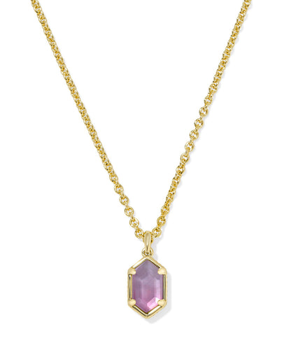 Hallie Gold Short Pendant Necklace in Purple Watercolor Illusion