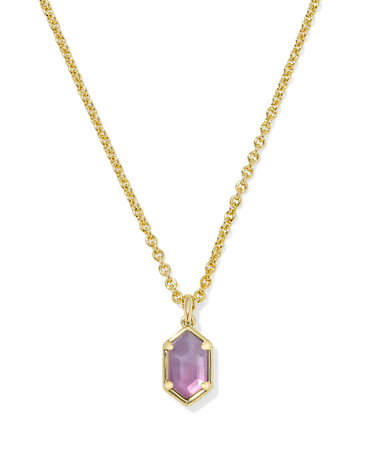 Hallie Gold Short Pendant Necklace in Purple Watercolor Illusion