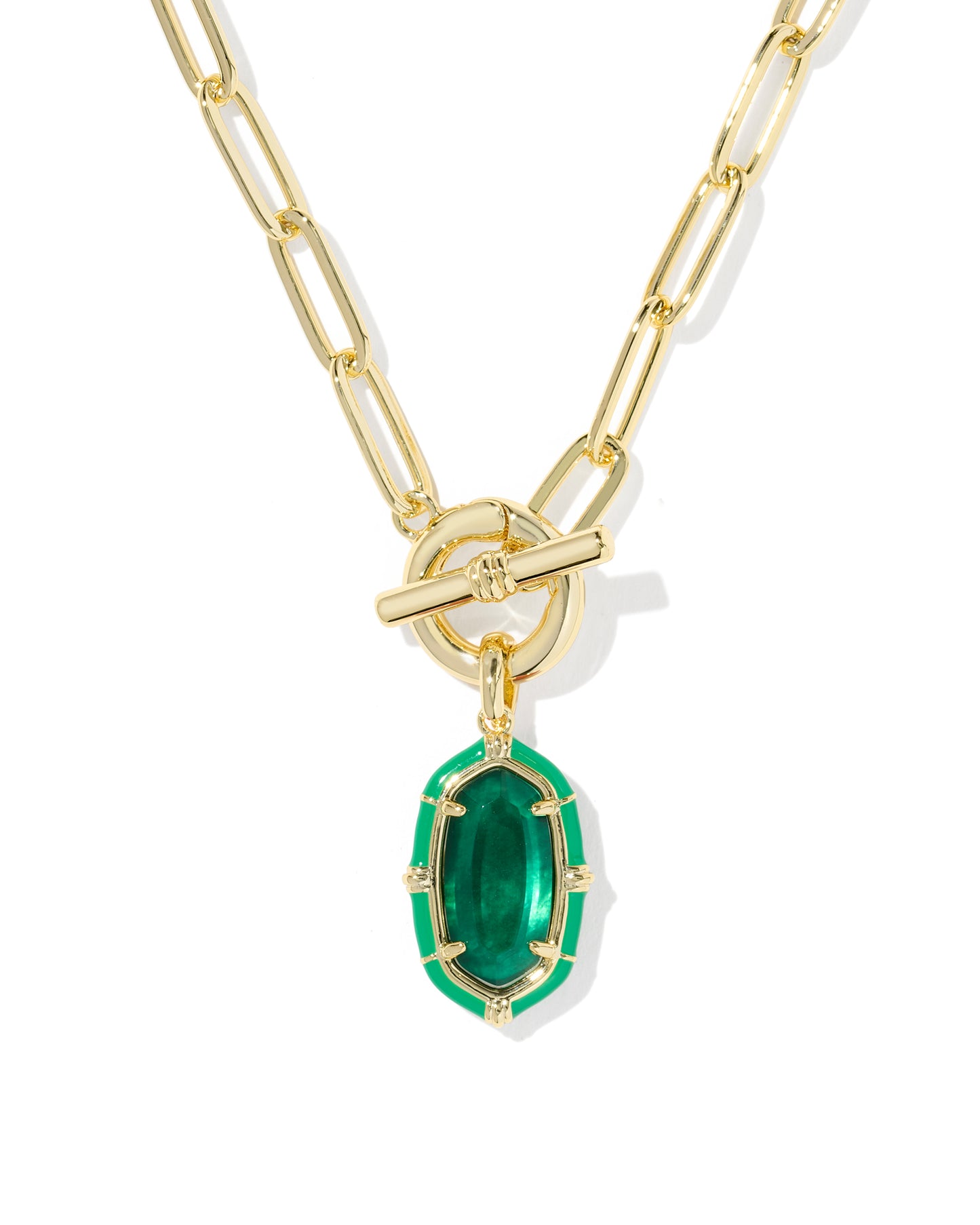 Elisa Gold Enamel Link Chain Necklace in Emerald Illusion