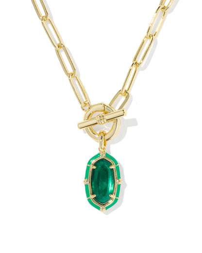 Elisa Gold Enamel Link Chain Necklace in Emerald Illusion