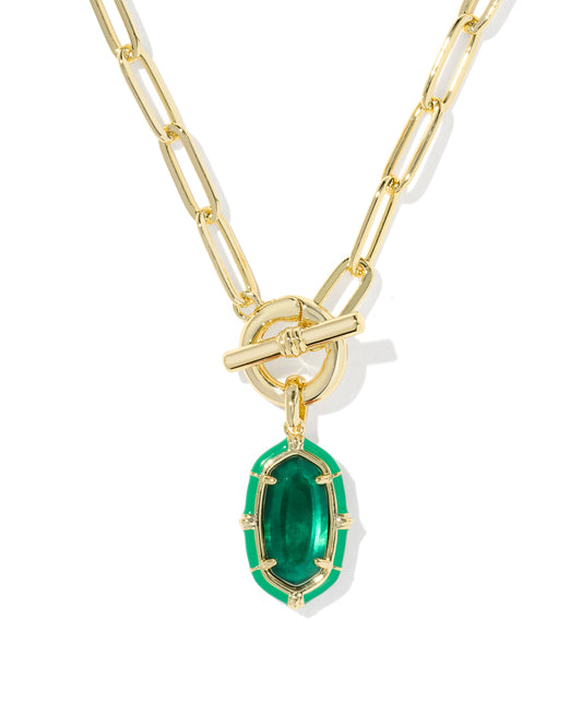 Elisa Gold Enamel Link Chain Necklace in Emerald Illusion