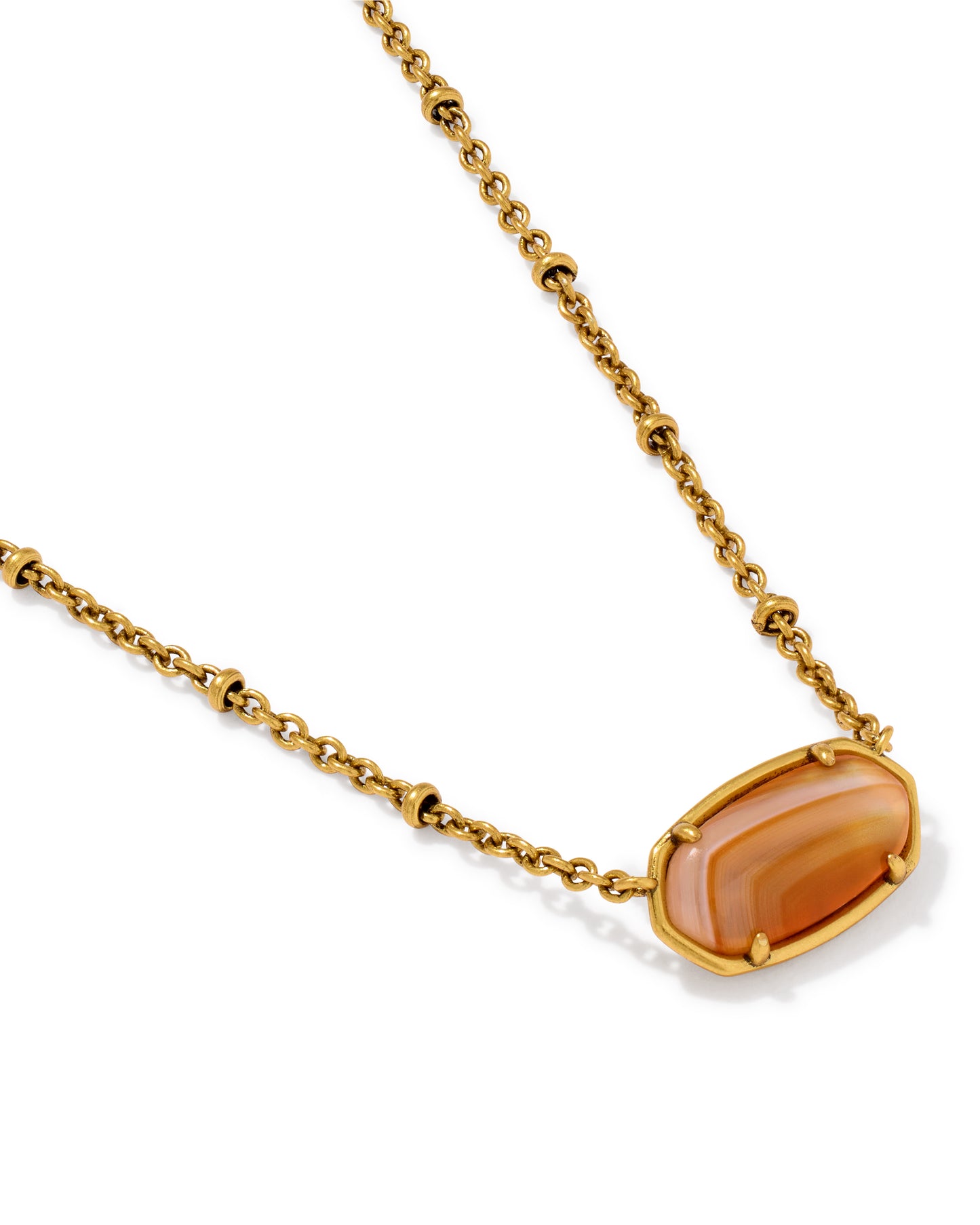 Tiger Gold Striped Elisa Short Pendant Necklace in Orange Banded Agate