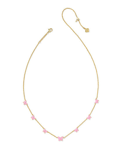 Lillia Butterfly Enamel Strand Necklace Gold Pink Enamel