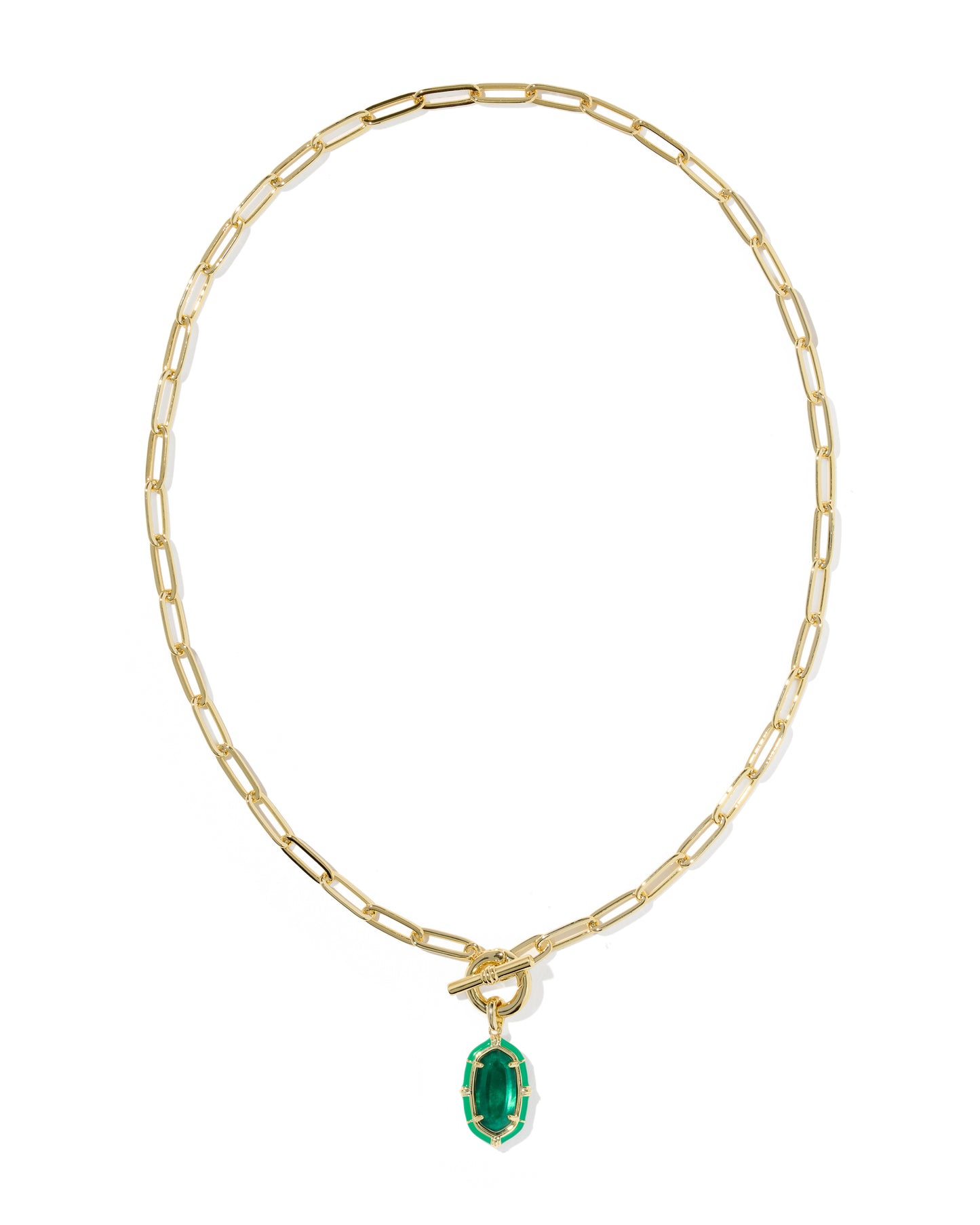 Elisa Gold Enamel Link Chain Necklace in Emerald Illusion