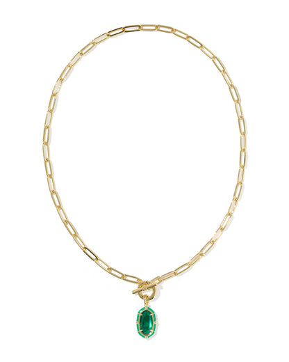 Elisa Gold Enamel Link Chain Necklace in Emerald Illusion