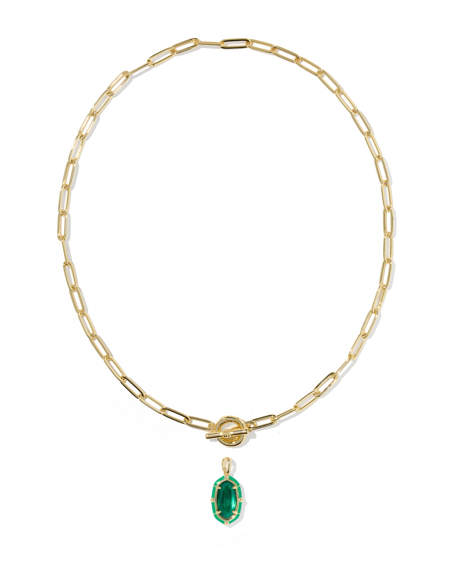 Elisa Gold Enamel Link Chain Necklace in Emerald Illusion