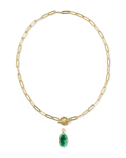 Elisa Gold Enamel Link Chain Necklace in Emerald Illusion