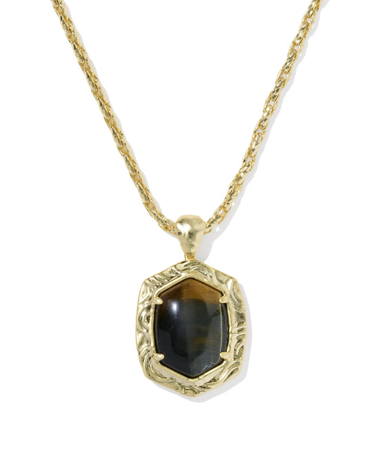 Tiger Gold Striped Daphne Pendant Necklace in Brown Hank's Eye
