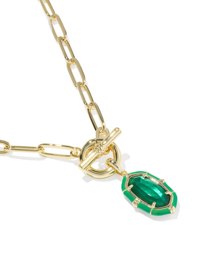 Elisa Gold Enamel Link Chain Necklace in Emerald Illusion
