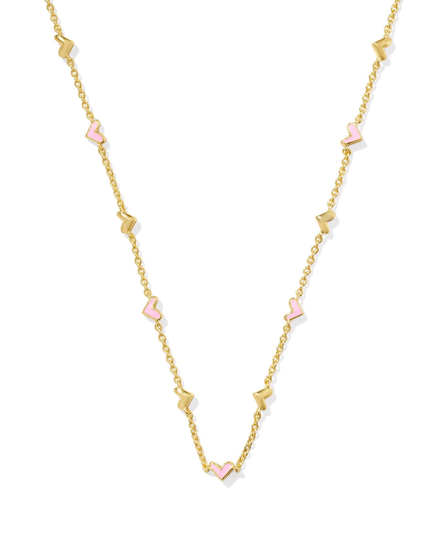 Haven Gold Heart Strand Necklace in Pink Enamel