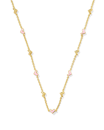 Haven Gold Heart Strand Necklace in Pink Enamel