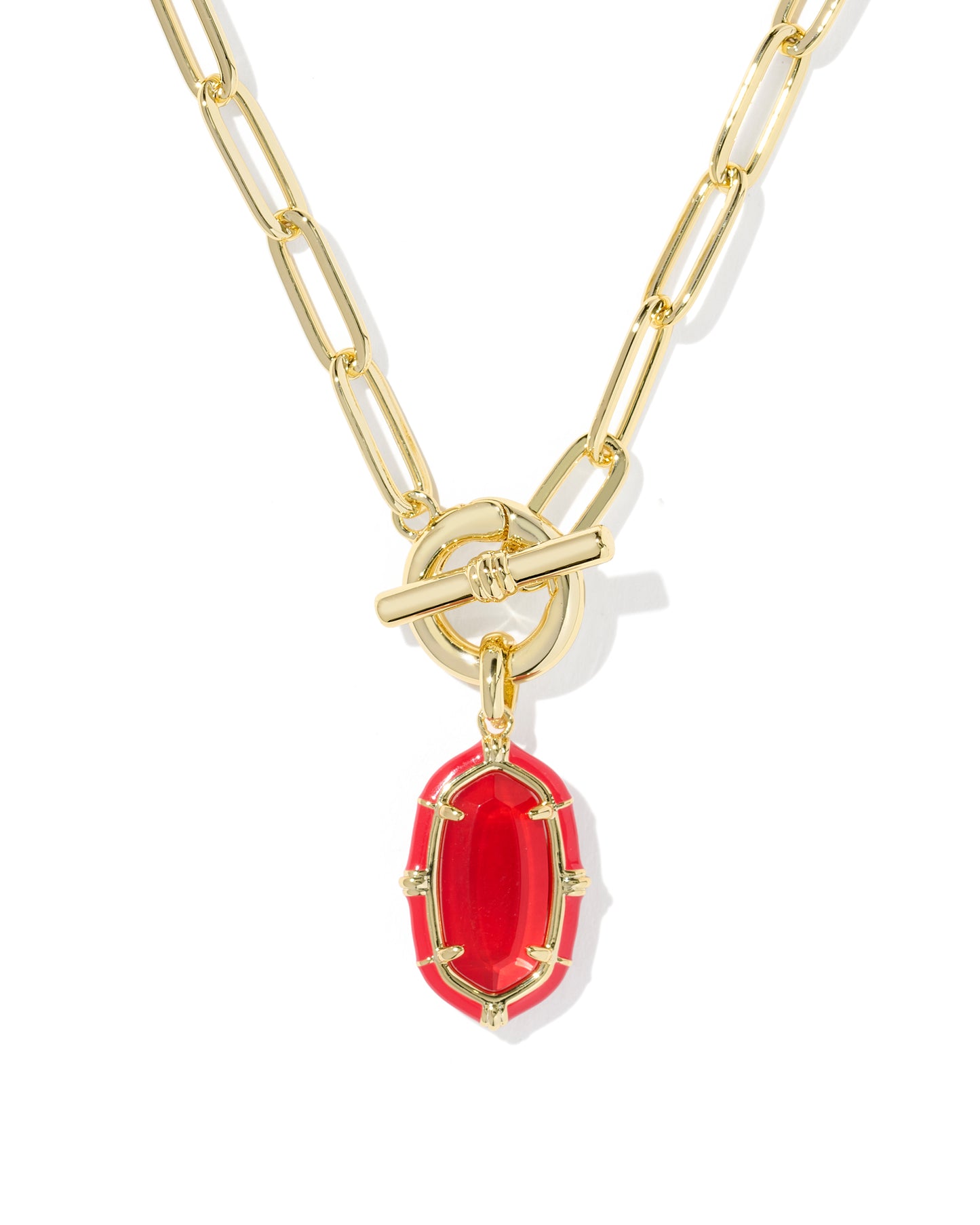 Elisa Gold Enamel Link Chain Necklace in Red Illusion