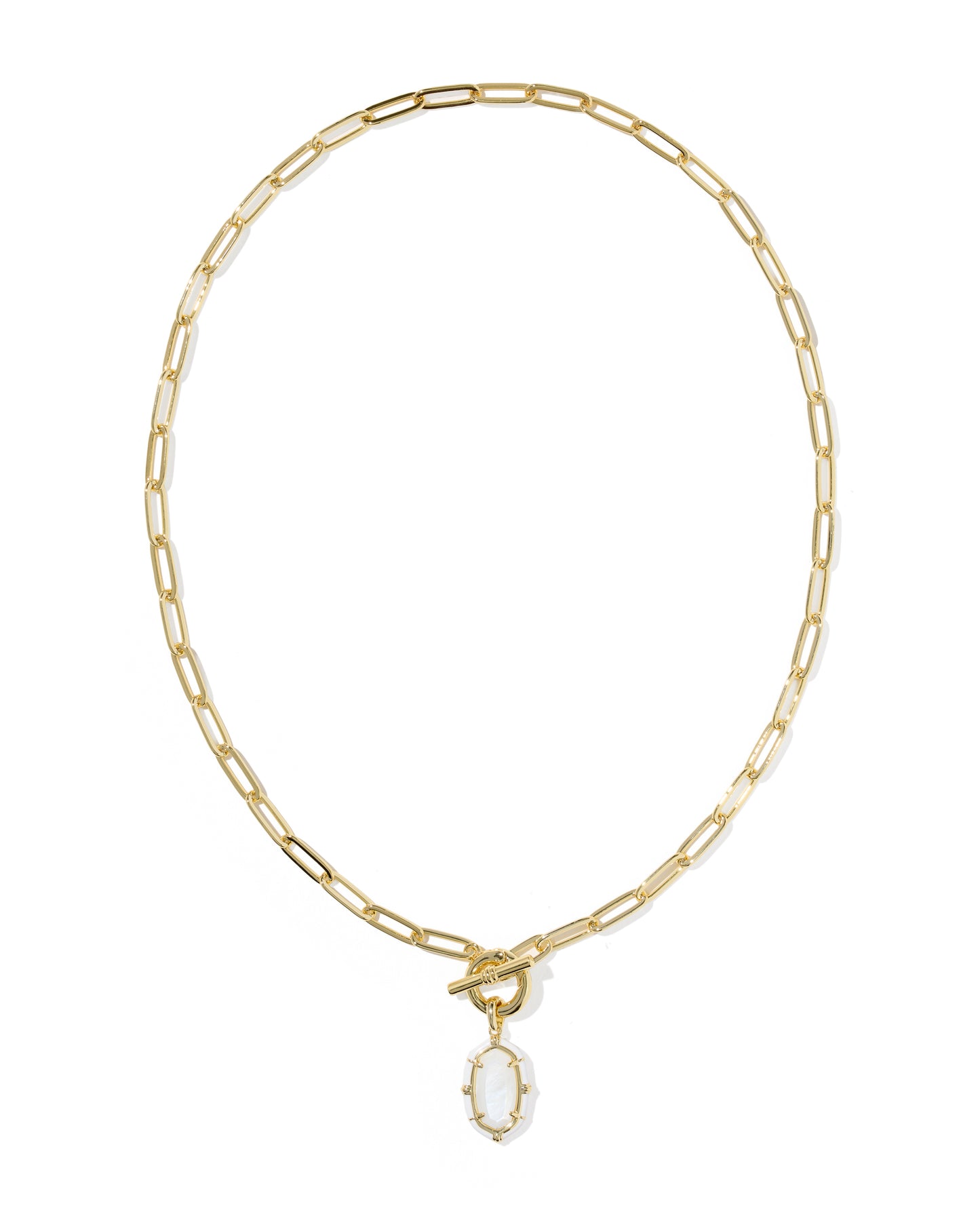 Elisa Gold Enamel Link Chain Necklace in White Mother-of-Pearl