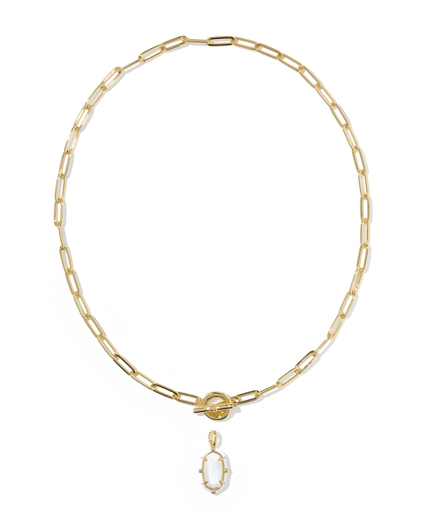 Elisa Gold Enamel Link Chain Necklace in White Mother-of-Pearl