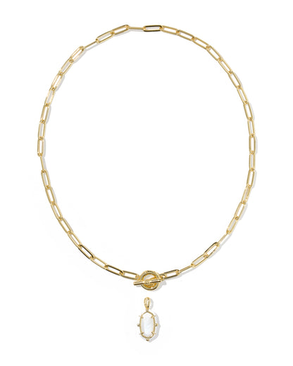 Elisa Gold Enamel Link Chain Necklace in White Mother-of-Pearl