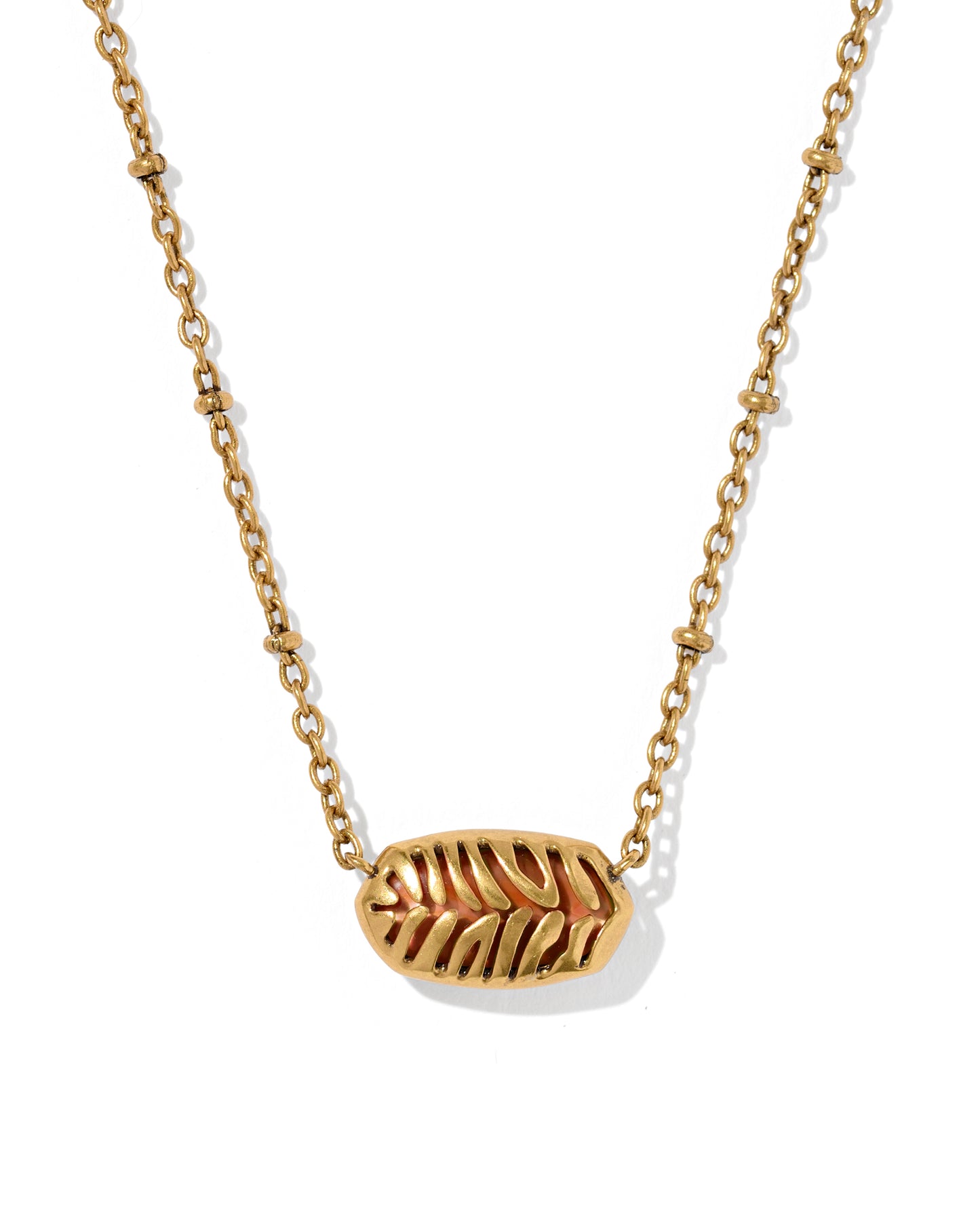 Tiger Gold Striped Elisa Short Pendant Necklace in Orange Banded Agate